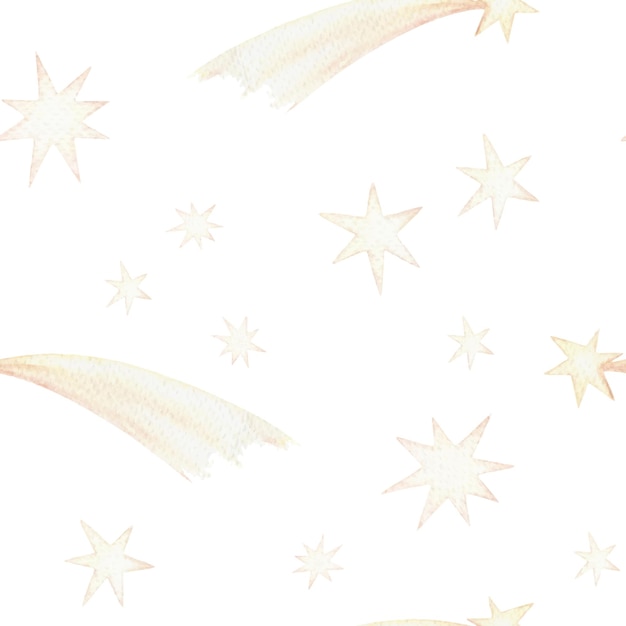 Estrella amarilla y cometa patrón sin costuras en estilo de dibujos animados dibujado a mano acuarela ilustración de bebé en