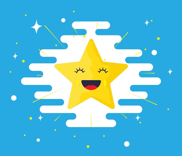 Estrella amarilla feliz aislada. Icono de vector. Cara sonriente de linda estrella amarilla. Cara emocional de una estrella.