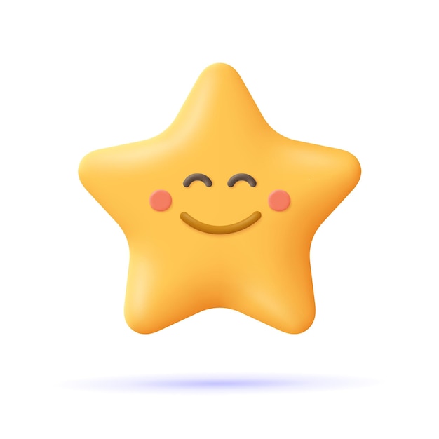 Estrella amarilla feliz emoji Emoticono de cara sonriente Icono de vector 3d Estilo minimalista de dibujos animados