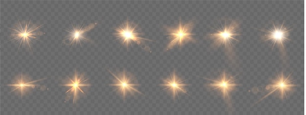 Estrella amarillo claro brillo soleado blanco luz flash oro efectos de iluminación del ilustrador vectorial