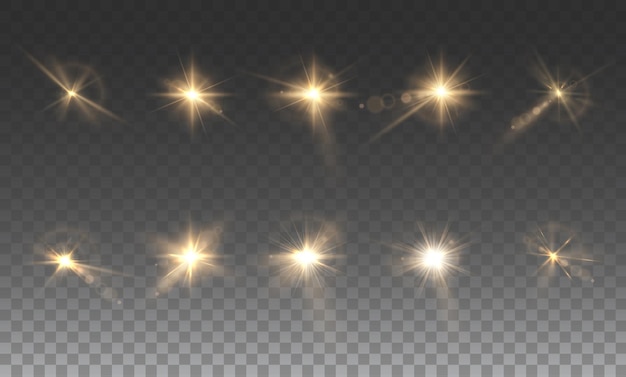 Estrella amarillo claro brillo soleado blanco luz flash oro efectos de iluminación del ilustrador vectorial
