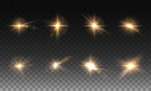 Estrella amarillo claro brillo soleado blanco luz flash oro efectos de iluminación del ilustrador vectorial