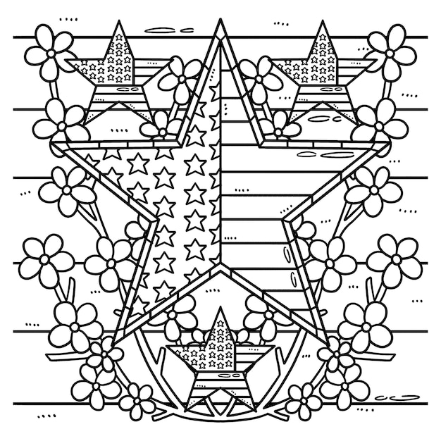 Estrella en la bandera de EE. UU. Página para colorear aislada