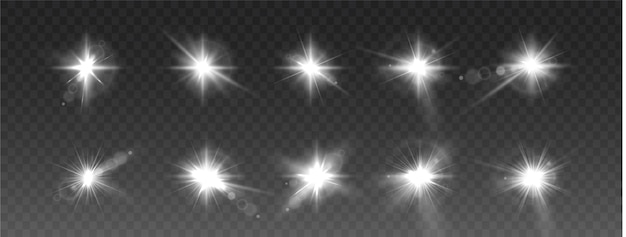 Estrella blanca ligera Brillo soleado ligero Flash de luz blanca Efectos de iluminación del ilustrador vectorial