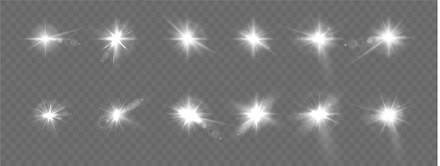 Estrella blanca ligera Brillo soleado ligero Flash de luz blanca Efectos de iluminación del ilustrador vectorial