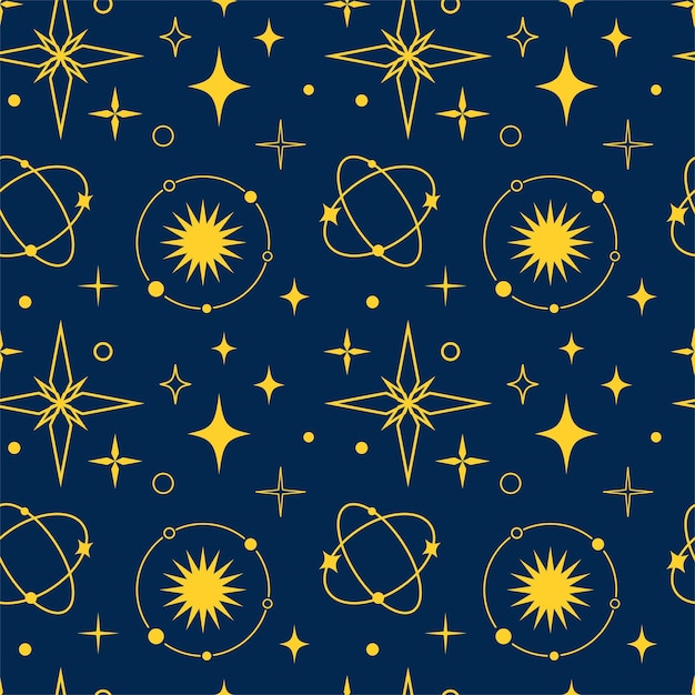 Estrella brillante luna galaxia garabateo patrón sin costuras fondo para papel tapiz envoltura predicción y astrología