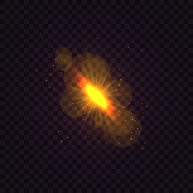 Estrella brillante, las partículas del sol y las chispas con un efecto de resaltado, las luces bokeh de color brillan y las lentejuelas. Sobre un fondo oscuro transparente. , Estrella estalló con polvo y chispas aisladas.