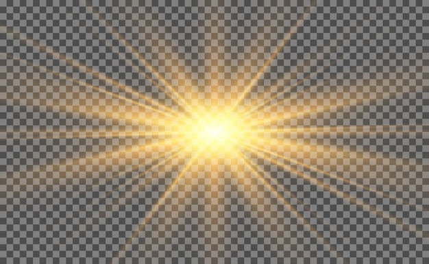 Estrella dorada brillante. Efecto de luz estrella brillante. Hermosa luz para ilustrar. brilla con una luz especial. Destellos sobre fondo transparente.
