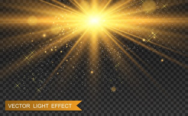 Estrella dorada brillante. Efecto de luz estrella brillante. Hermosa luz para ilustrar. brilla con una luz especial. Destellos sobre fondo transparente.