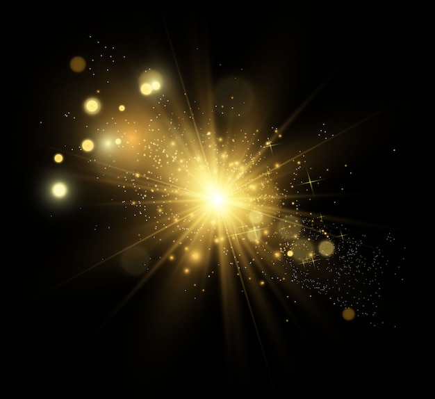 Estrella dorada brillante Efecto de luz estrella brillante Hermosa luz para ilustrar