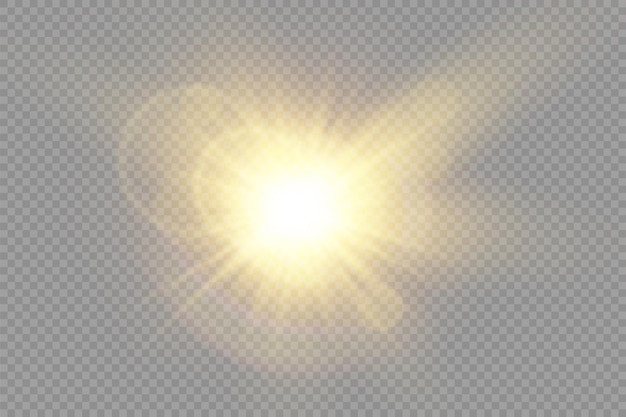Estrella dorada brillante luz dorada brillante explosión de rayos de sol amarillos llamarada de luz solar con deslumbramiento bokeh