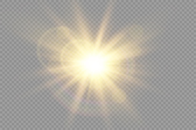 Estrella dorada brillante luz dorada brillante explosión de rayos de sol amarillos llamarada de luz solar con deslumbramiento bokeh