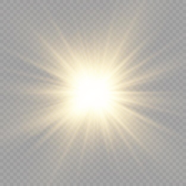Estrella dorada brillante luz dorada brillante explosión de rayos de sol amarillos llamarada de luz solar con deslumbramiento bokeh