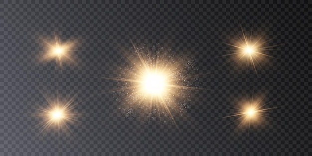 Estrella dorada clara. luz del sol. efecto de luz png. vector