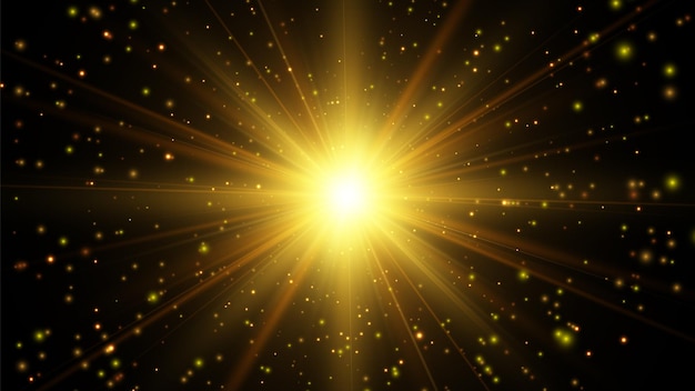 Estrella dorada o sol Efecto de luz Fondo vectorial