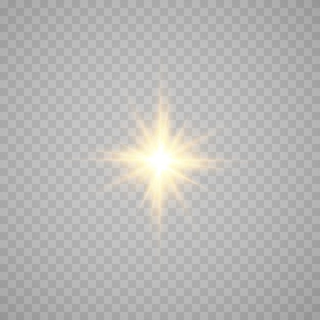 Estrella dorada sobre un fondo negro el efecto del resplandor y los rayos de luz luces brillantes sunvector