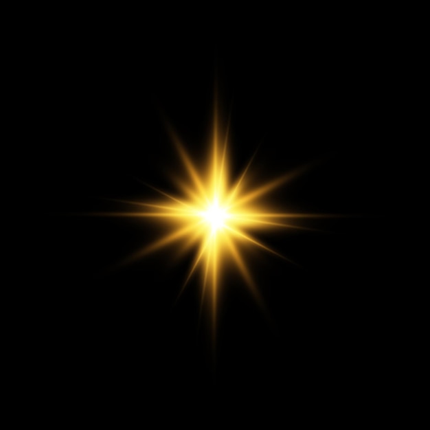 Estrella dorada sobre un fondo negro el efecto del resplandor y los rayos de luz luces brillantes sunvector