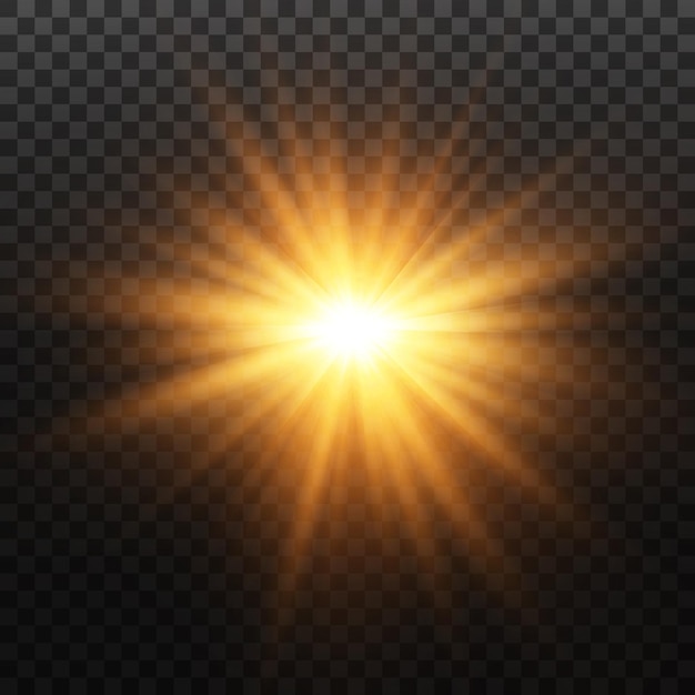 Vector estrella dorada sobre un fondo transparente el efecto del resplandor y los rayos de luz luces brillantes sunvector