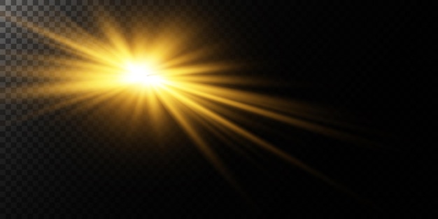 Estrella dorada sobre un fondo transparente el efecto del resplandor y los rayos de luz luces brillantes sunvector