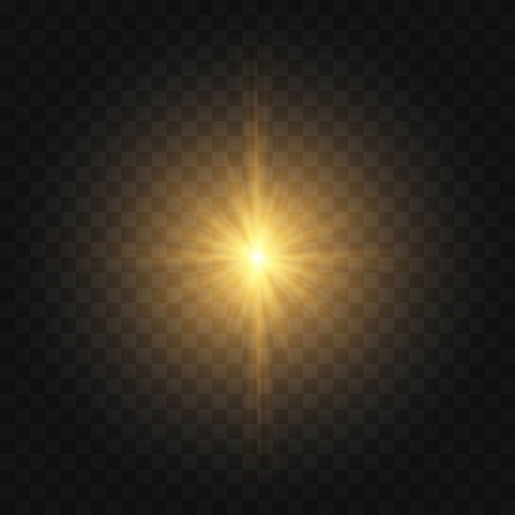 La estrella estalló con destellos. Conjunto de luz amarilla brillante explota sobre un fondo transparente Brillantes partículas de polvo mágico. Brillo dorado estrella brillante. Sol brillante transparente, destello brillante