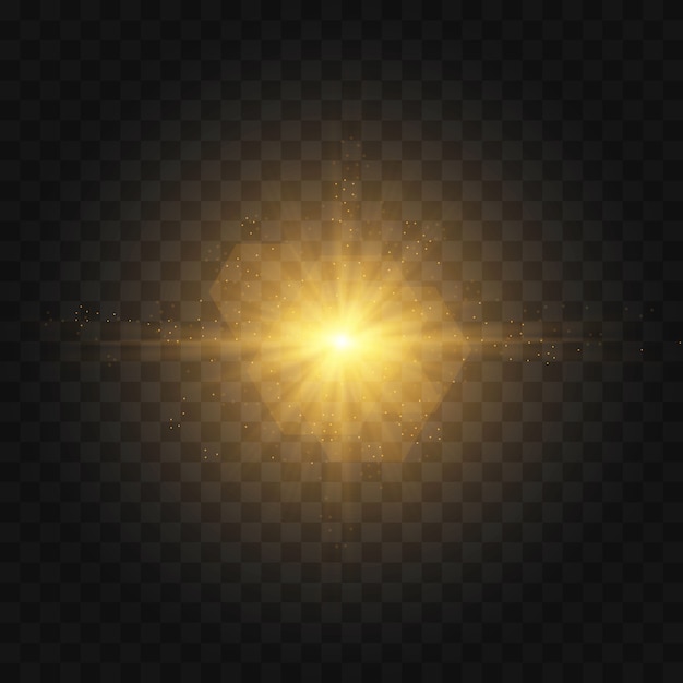 Vector estrella estalló con destellos. conjunto de luz amarilla brillante explota sobre un fondo transparente