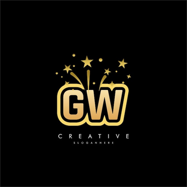 Estrella de fuegos artificiales Logo en la letra GW WG Fuegos artificiales en movimiento Vector de símbolo de estrella
