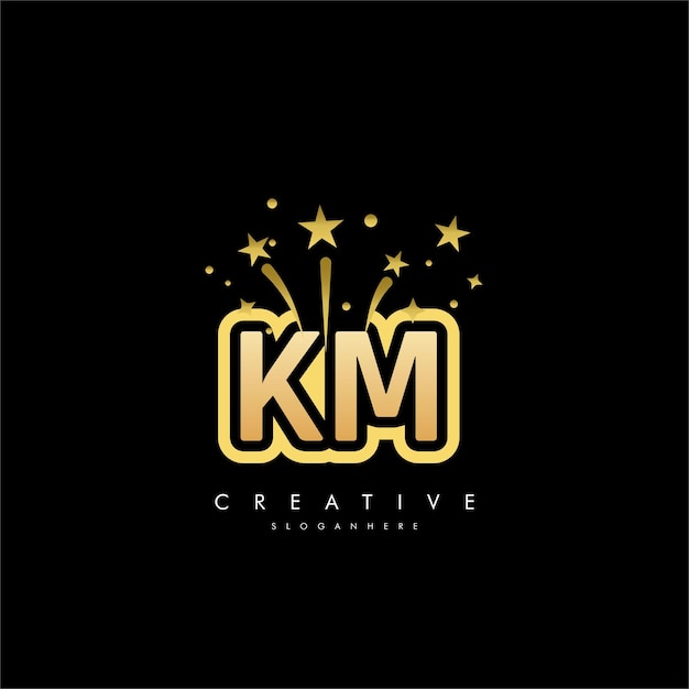 Estrella de fuegos artificiales Logotipo en la letra KM MK Fuegos artificiales en movimiento Vector de símbolo de estrella