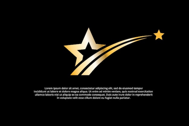 estrella fugaz dorada con línea de onda de rastro logotipo de lujo con fondo negro