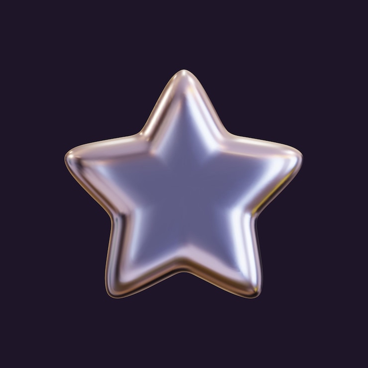 Vector estrella holográfica 3d con un brillo reflectante elemento de diseño metálico de cromo