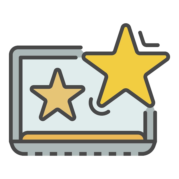 Estrella en el icono de la computadora portátil Contorno de la estrella en el ícono vectorial de la laptop color plano aislado en blanco