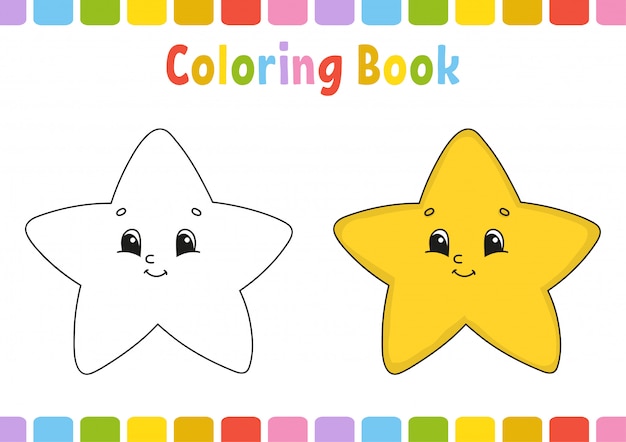 Estrella. Libro para colorear para niños. Carácter alegre Ilustración vectorial