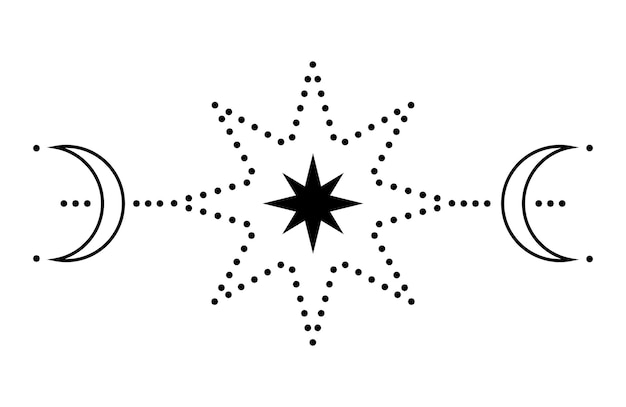 La estrella y la luna en diseño gráfico Estilo minimalista simple Objetos negros aislados sobre fondo blanco