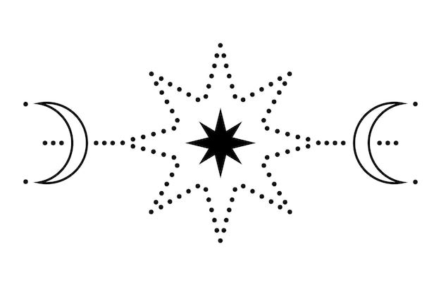 Vector la estrella y la luna en diseño gráfico estilo minimalista simple objetos negros aislados sobre fondo blanco