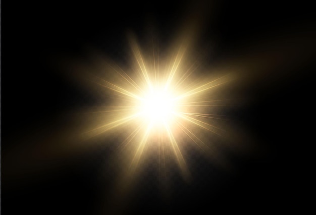 Vector estrella de luz dorada png. luz sol dorado png. destello de luz dorado png. ilustrador de vectores. temporada de verano.