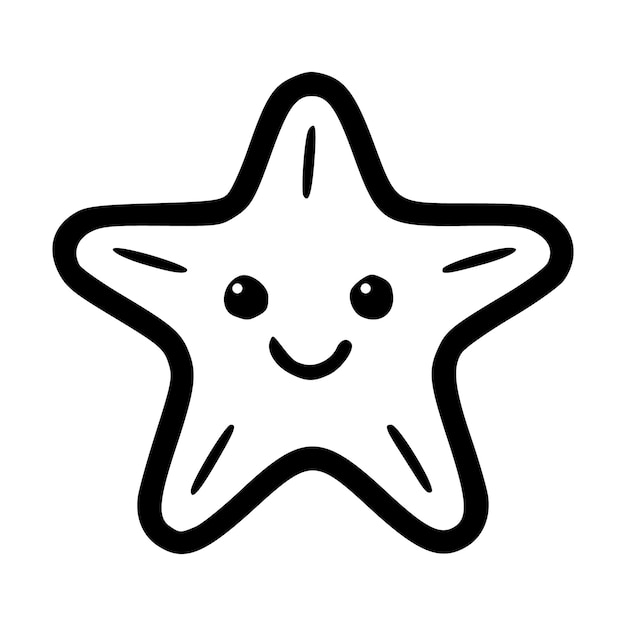 Estrella de mar con cara feliz contornos negros simples mínimos ilustración vectorial