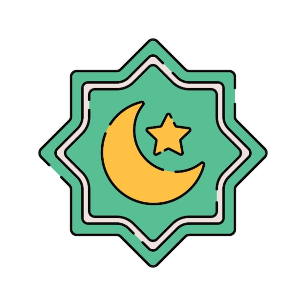 Estrella media luna Estilo de diseño plano estrella verde con una media luna que simboliza el Islam