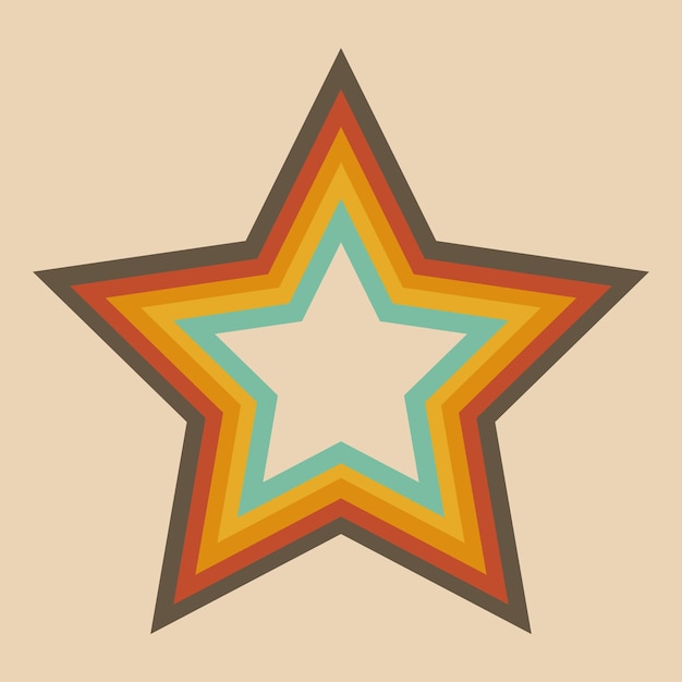 Estrella multicolor en estilo de los años 70 Retro marco de plantilla de fondo