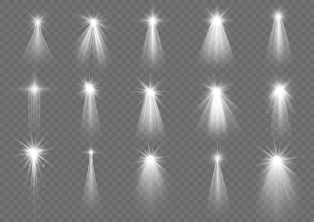 Estrella de Navidad con foco Efecto de luz especial brillante blanco brillante Diseño de chispa de rayo Vector