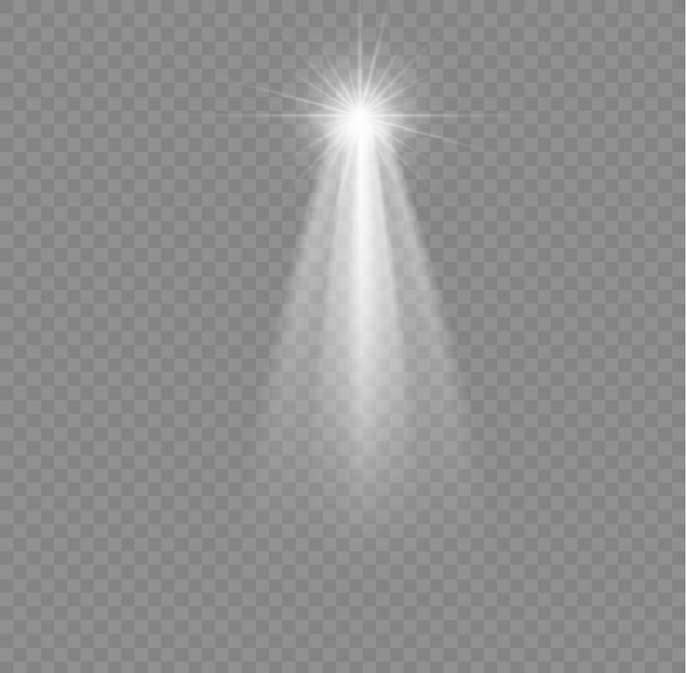 Estrella de Navidad con foco Efecto de luz especial brillante blanco brillante Diseño de chispa de rayo Vector