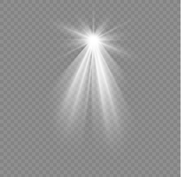 Estrella de Navidad con foco Efecto de luz especial brillante blanco brillante Diseño de chispa de rayo Vector