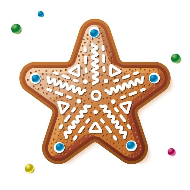 Estrella de pan de jengibre aislada en galleta de Navidad blanca