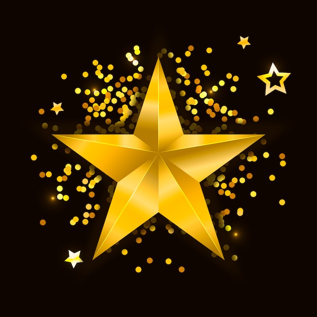 Vector estrella realista metalizado dorado aislado amarillo 3d navidad