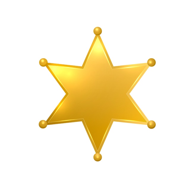 Estrella de sheriff 3D realista aislada en fondo blanco icono vectorial de insignia de policía de oro brillante estrella hexagonal dorada fácil de editar plantilla para sus proyectos de diseño