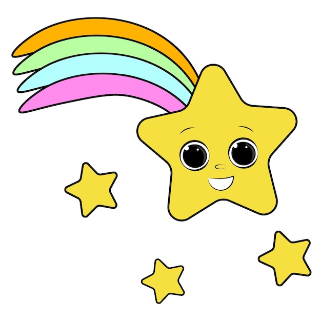 Una estrella sonriente con un arco iris.