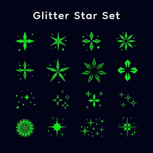 Estrella verde brillante en set vector premium