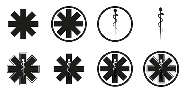 La estrella de la vida. Ambulancia o paramédico técnico. Iconos simples aislados en un fondo blanco.