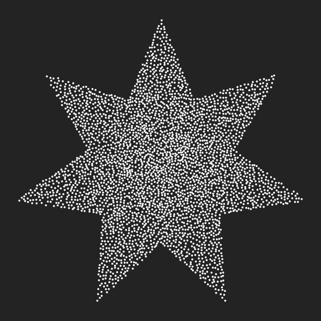 Estrella vintage con siete rayos de puntos blancos en un fondo oscuro Elemento de semitono vectorial ruidoso