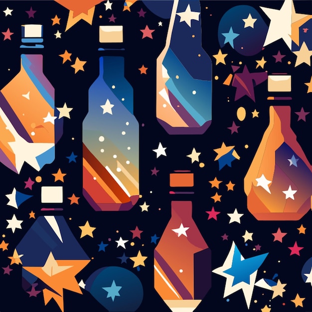 Vector estrellas abstractas en botellas ilustración vectorial