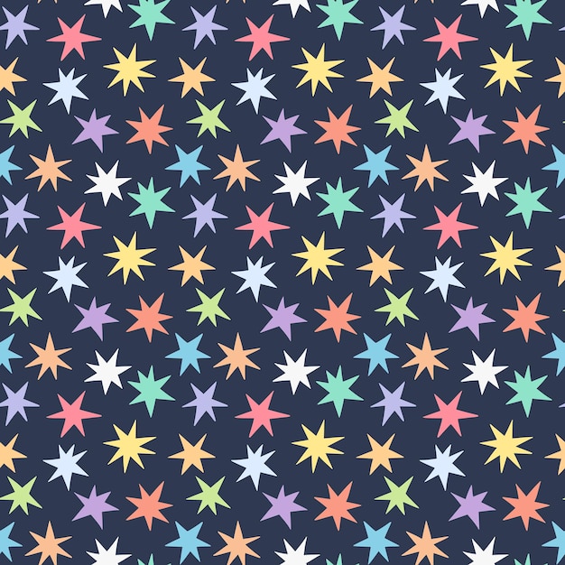 Estrellas básicas dibujadas a mano con un patrón sin costuras con estrellas aleatorias