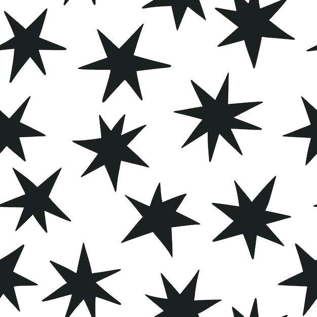 Estrellas básicas dibujadas a mano con un patrón sin costuras con estrellas aleatorias